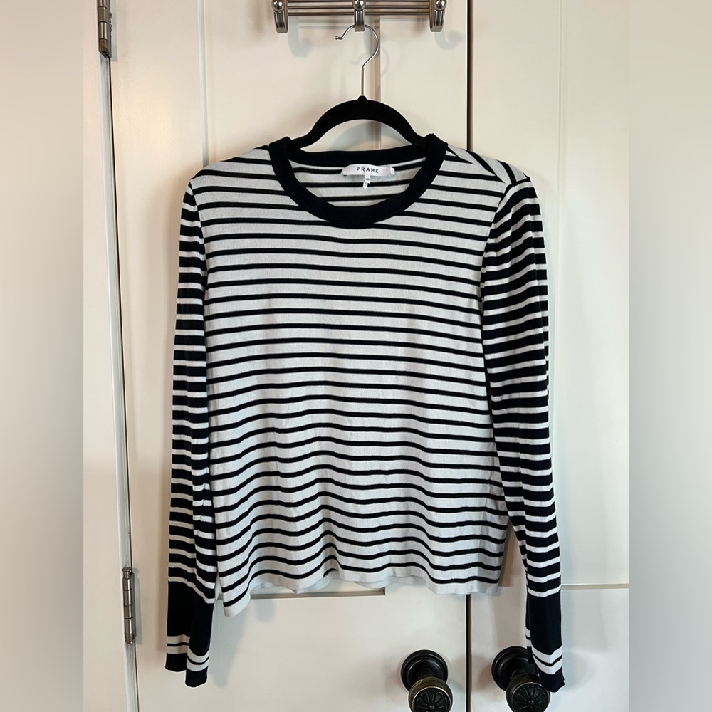 FRAME Black and White Stripe Long Sleeve Tee Size L